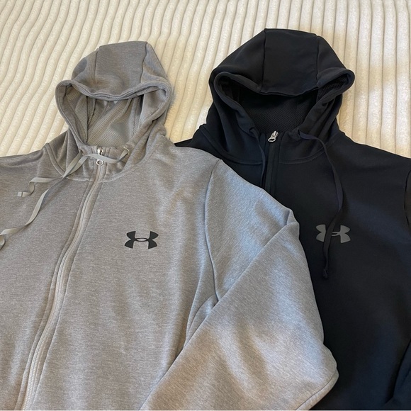Under Armour Set of 2 L Coldgear Black & Gray Hoodies Lightweight Moisture Wick - Picture 1 of 15